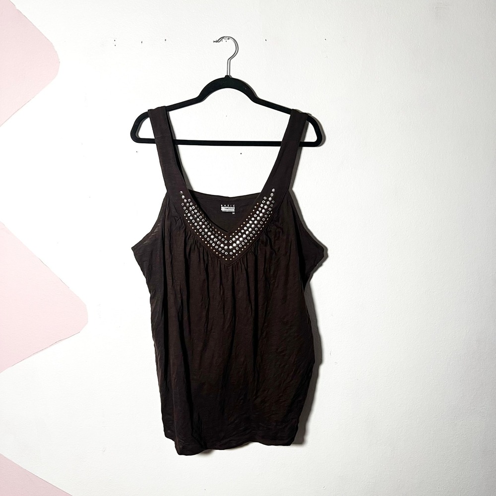 Vtg Y2K 2000s Tank Top Women's 2X Brown Beaded Festival Western